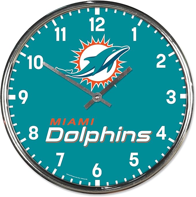Miami Dolphins Round Chrome Clock