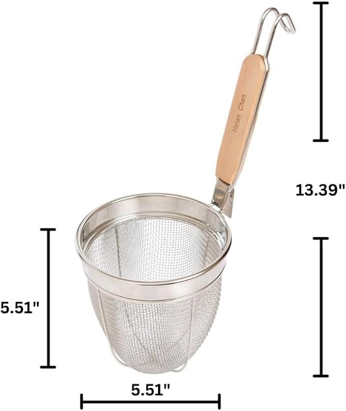 Helen’s Asian Kitchen Spider Strainer, 6-Inch Stainless Steel Mesh Strainer Basket with 7.5-Inch Bamboo Handle