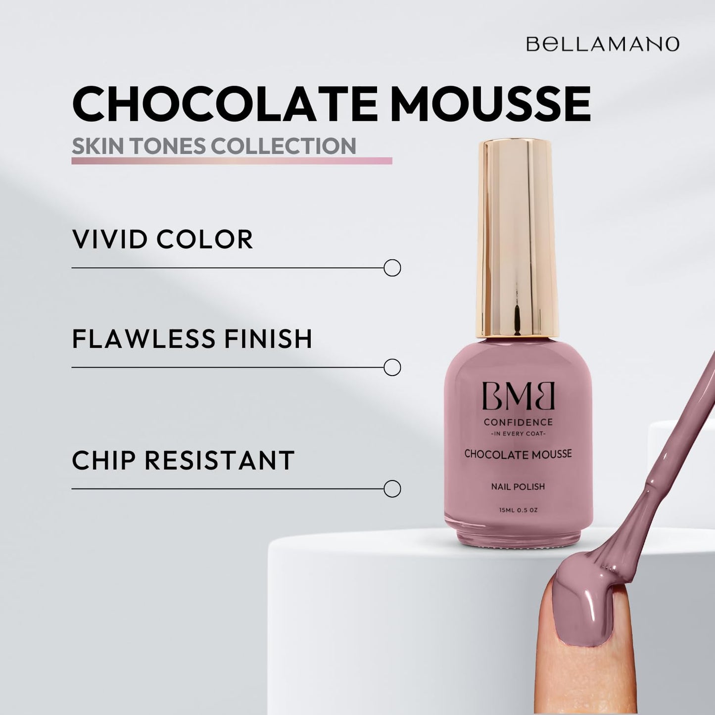 Polish for Nails (CHOCOLATE MOUSE, 15ml/0.5oz) | Luxurious Spa Quality Acrylic UV/LED Fingernail Paint | Easy Application, Long-Lasting, Vibrant Colors, Chip Resistant