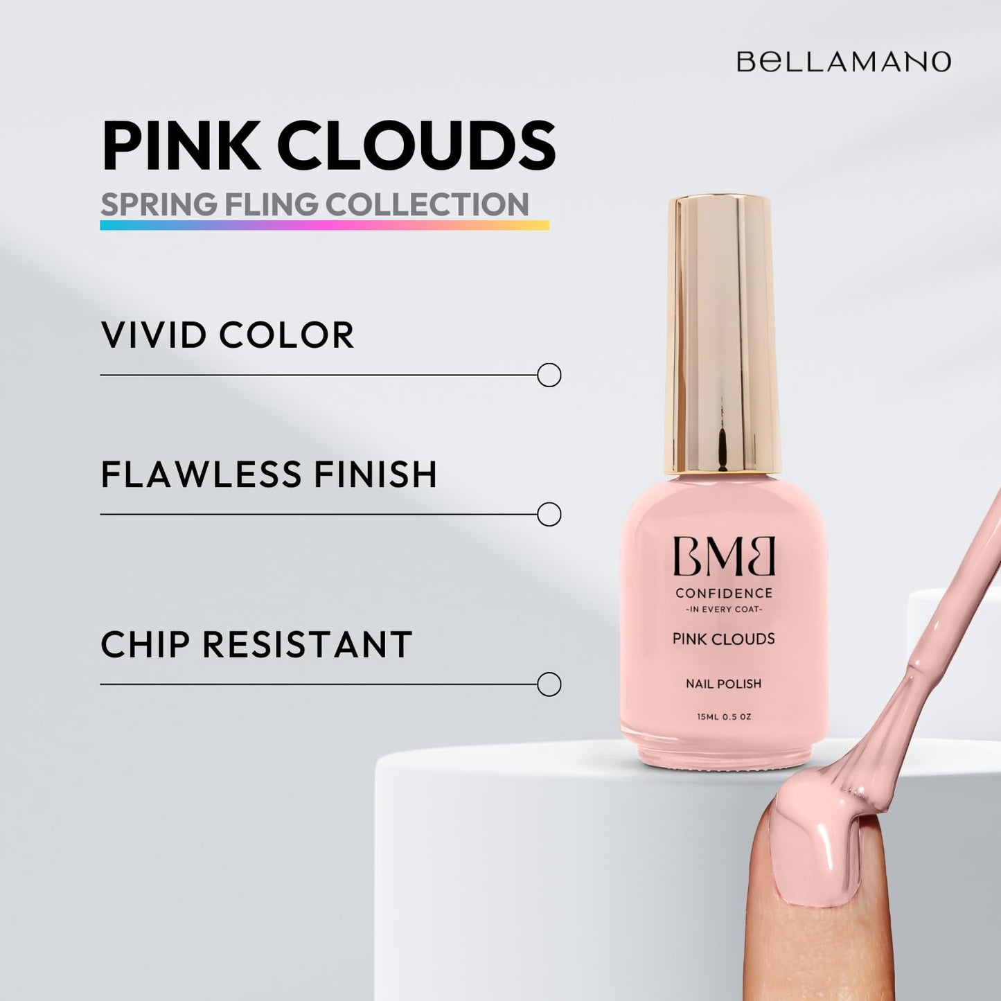 Nails Polish for Nails (PINK CLOUDS, 15ml/0.5oz) | Luxurious Spa Quality Acrylic UV/LED Fingernail Paint | Easy Application, Long-Lasting, Vibrant Colors, Chip Resistant