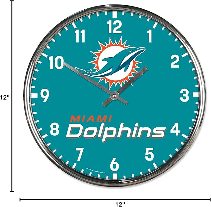 Miami Dolphins Round Chrome Clock