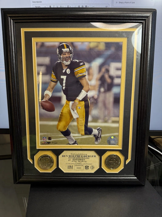 Framed/Signed Ben Roethlisberger 8x10 Super Bowl Champion Gold Coins