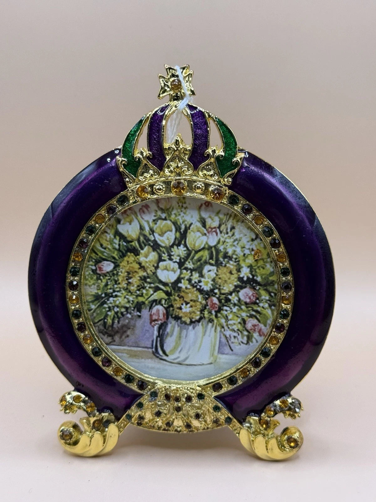 Jeweled Princess Oval Ornament with stand and hanging ribbon, hand painted!