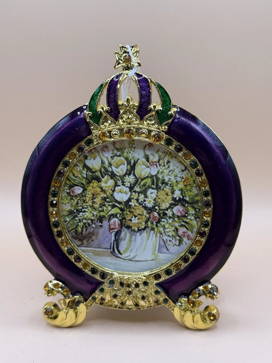 Jeweled Princess Oval Ornament with stand and hanging ribbon, hand painted!